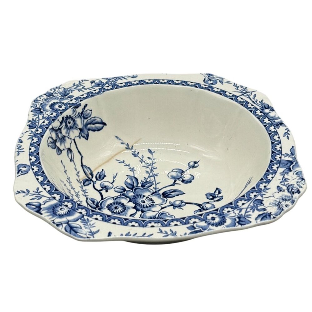 Antique midway decor Alfred Meakin England Blue & White Floral Soup Bowl READ